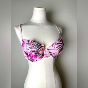 Victorias Secret PINK Date Push Up Floral Lace Bra Leaf Print Lace 36C Multi EUC